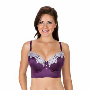Parfait Sexy Longline Purple Satin and Ecru Lace Bra